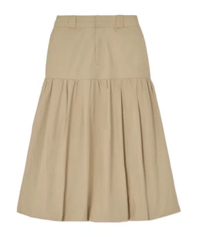 Sea Choose A  Belle Pleated Laminated Cotton Mid-length Skirt And Explore 's Latest Women's Collec In Brown