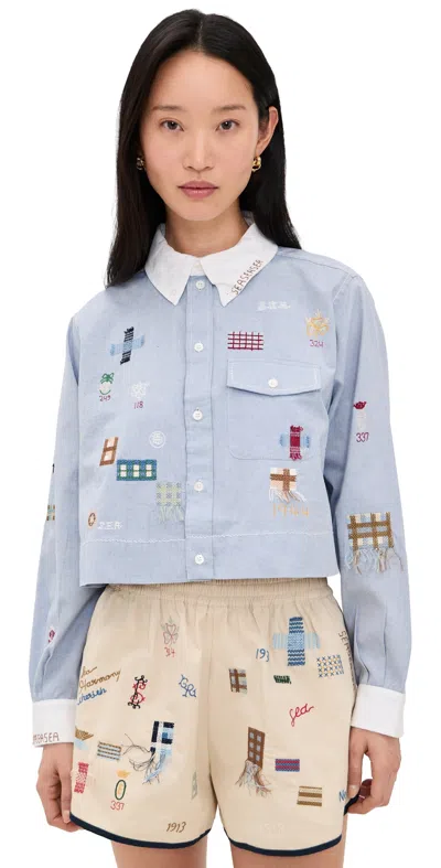 Sea Claira Embroidered Button Down Shirt Blue