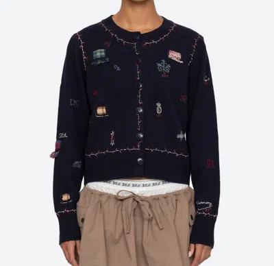 Sea Claira Embroidered Knit Cardigan In Navy In Blue
