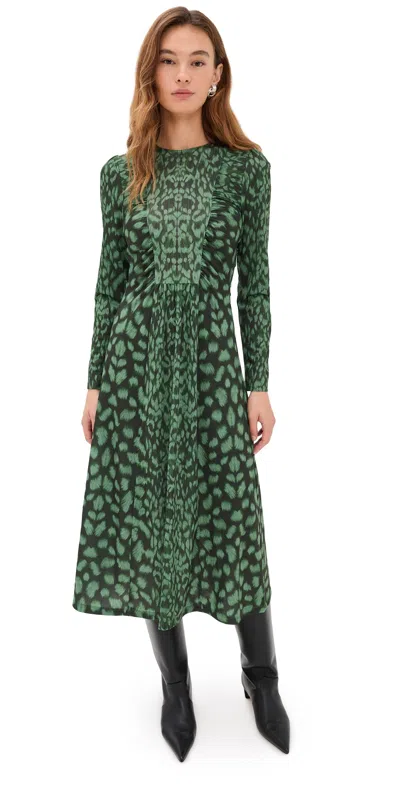 Sea Claude Long Sleeve Midi Dress Green In Multi