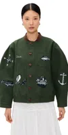 Sea Clyde Corduroy-trimmed Embroidered Cotton Jacket In Army
