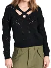 Sea Cole Cable Knit Long Sleeve Cut Out Sweater Black M In Black