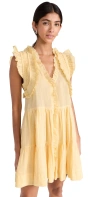 SEA COLE SMOCKED FLUTTER SLEEVE DRESS YELLOW