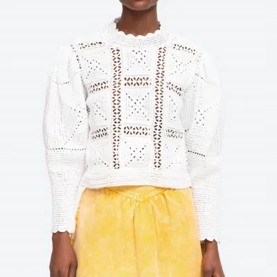 Sea Corinne Crochet Long Sleeve Sweater In White