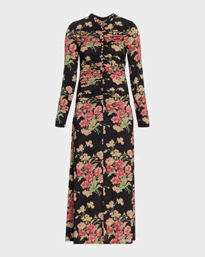 Sea Cornelia Floral Long-sleeve Midi Dress In Metallic