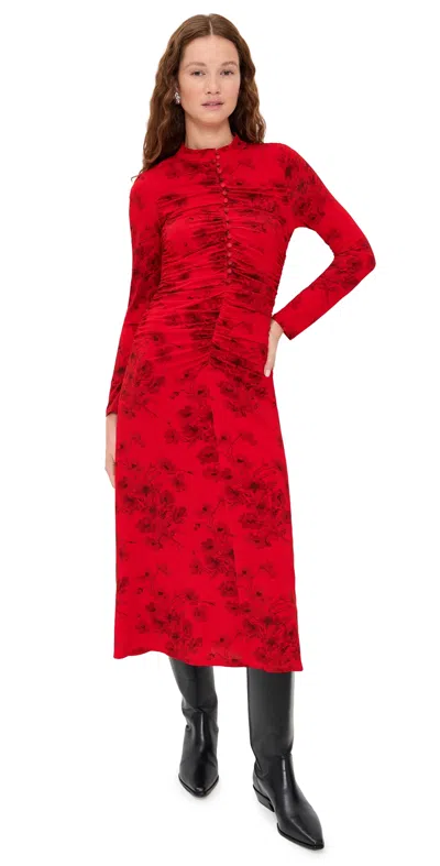 Sea Cornelia Print Long Sleeve Midi Dress Red