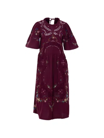Sea Crew-neck Embroidered Midi Dress In Purple