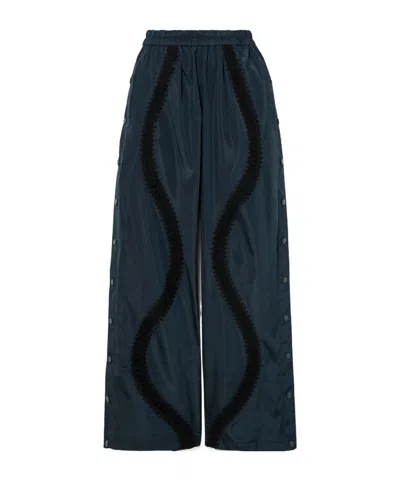 Sea Crochet Embellished Wide-leg Pants In Blue