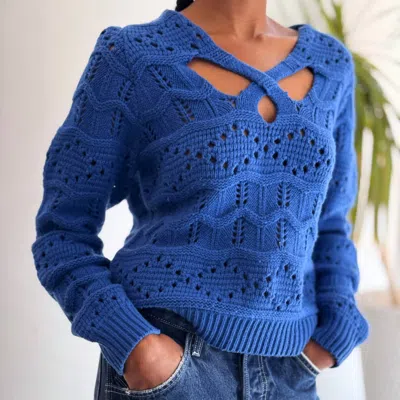 Sea Crochet Knit Sweater In Blue