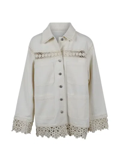 Sea Crochet-trim Denim Jacket In Neutral