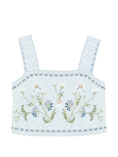 Sea Audra Floral-embroidered Crop Top In Blue