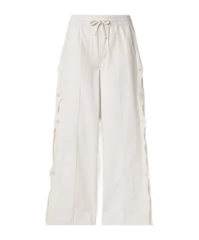 Sea Cutout Button Wide-leg Pants In White