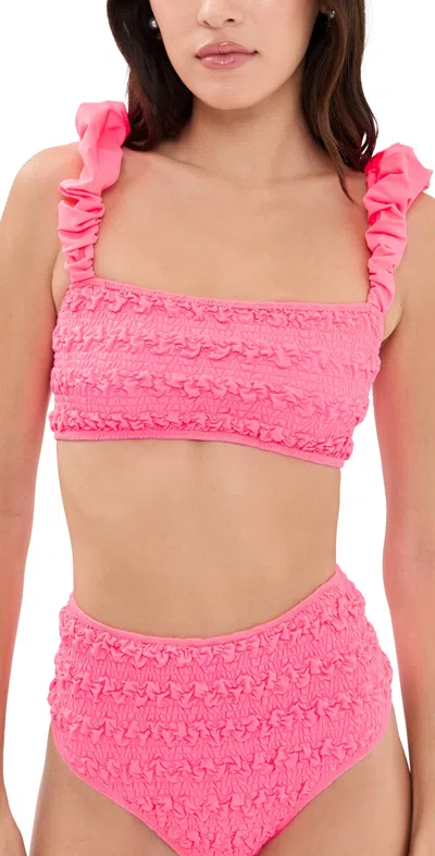 Sea Cybelle Smocked Bubble Strap Bikini Top Pink