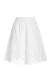 Sea Dahlia Broderie Anglaise Cotton-linen Shorts In Ivory