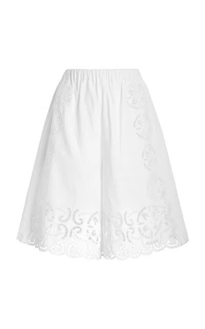 Sea Dahlia Broderie Anglaise Cotton-linen Shorts In Ivory