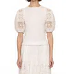 Sea Dahlia Eyelet Combo Sleeve Tee In Pearl In White