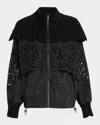 Sea Dahlia Eyelet Crochet Windbreaker In Black