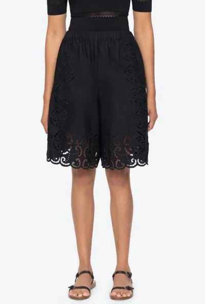 Sea Dahlia Eyelet Detailed Shorts In Black
