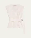 Sea Dahlia Eyelet Vest With Belt In Pearl