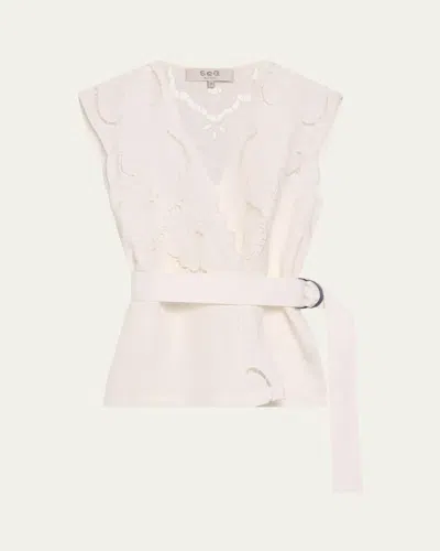 Sea Dahlia Eyelet Vest With Belt In White