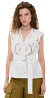Sea Dahlia Eyelet Vest With Belt In Pearl