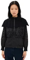 Sea Dahlia Eyelet Crochet Windbreaker In Black