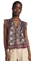 Sea Danae Print Flutter Sleeve Top Red In Red
