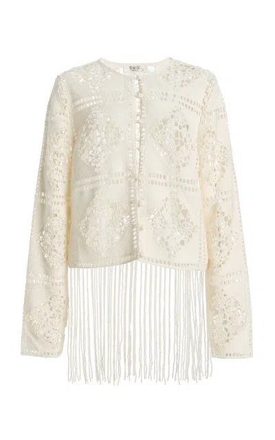Sea Danica Pearl-fringed Embroidered Cardigan In Ivory