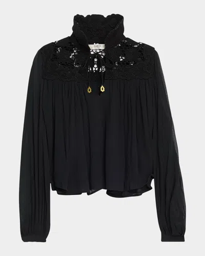 Sea Daphne Long-sleeve Lace Top In Animal Print