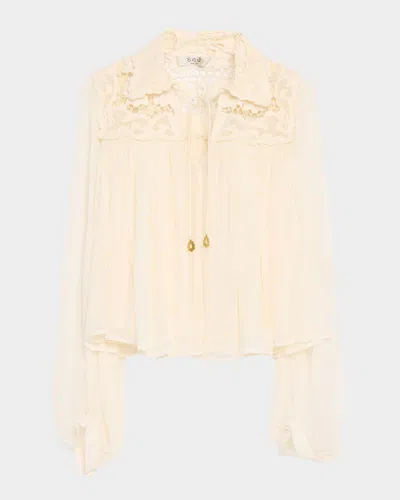 Sea Daphne Long-sleeve Lace Top In Neutral
