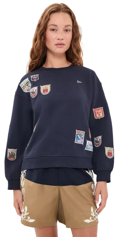 Sea Davis Patchwork Crew Neck Sweatshirt Navy In Blue
