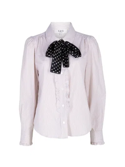 Sea Declan Ruffled Striped Shirt In White