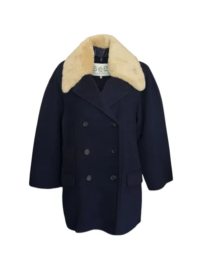 Sea Double-breasted Coat In Blue