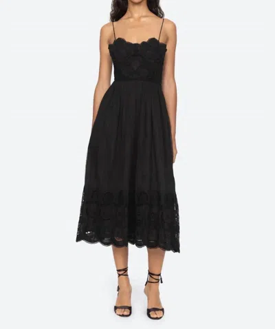 Sea Drea Embroidery Sleeveless Dress In Black