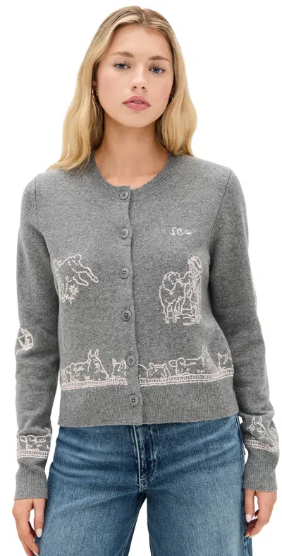 Sea Edin Embroidered Merino Wool Cardigan In Grey