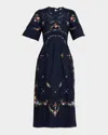 Sea Edwina Embroidered Midi Dress In Blue