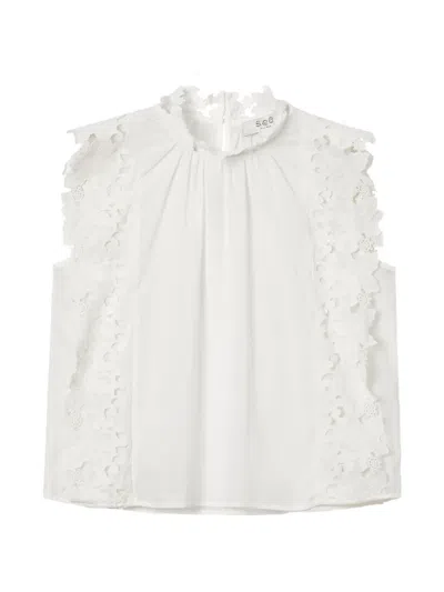 Sea Eleannora Guipure Lace-trimmed Sleeveless Top In White