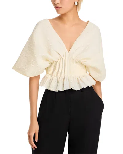 Sea Mable Puff-sleeve Pleated Top In Cream