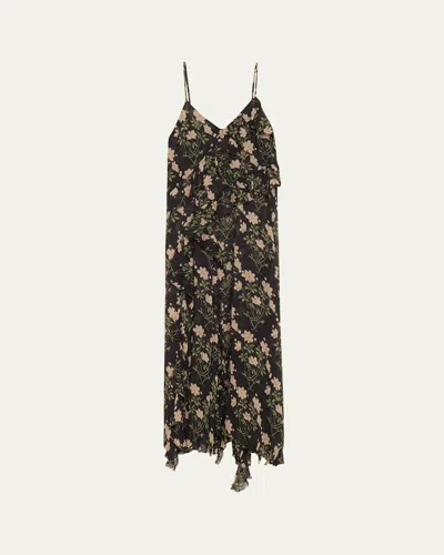Sea Elizabeth Floral-print Ruffle Midi Dress In Black