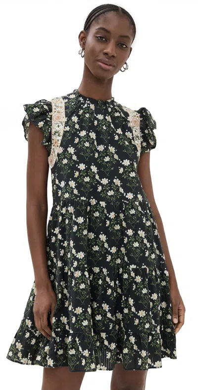 Sea Elizabeth Print Mini Flutter Sleeve Dress Black