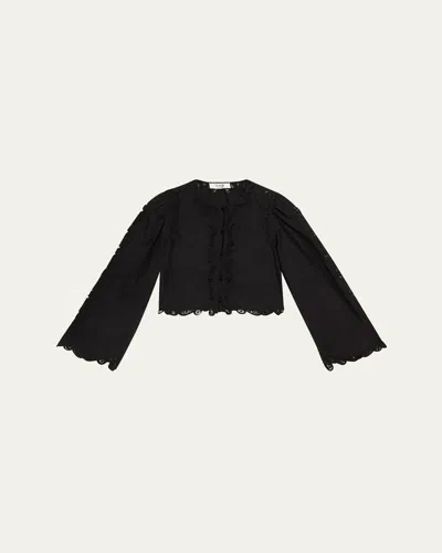 Sea Elke Embroidered Long-sleeve Blouse In Black