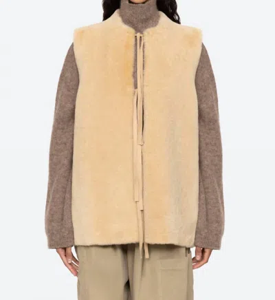 Sea Elliot Shearling Tie-front Vest In Beige In Brown