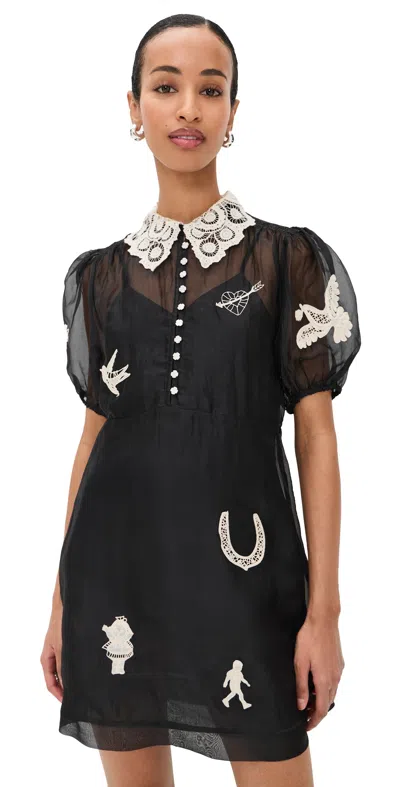 Sea Ellison Puff Sleeve Silk Mini Dress Black