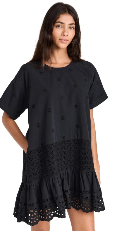 Sea Elysse Embroidery Short Sleeve Tunic Dress Black