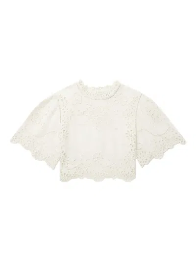 Sea Embroidered Bell-sleeve Top In White