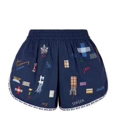 Sea Claira Embroidered Cotton Shorts In Blue