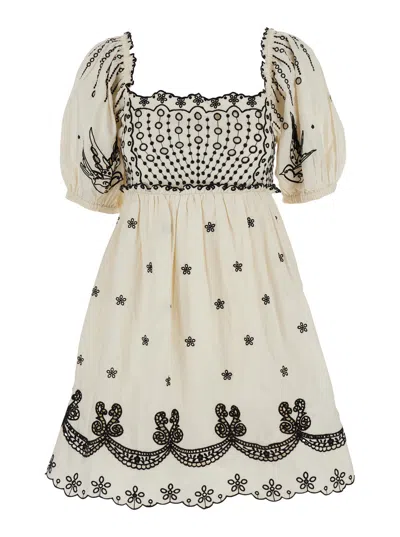 Sea Embroidered Cotton Dress In White