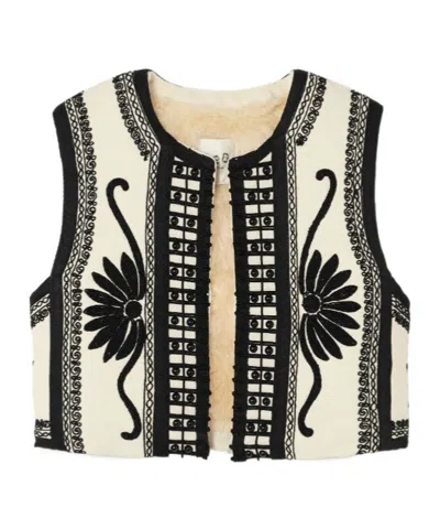 Sea Embroidered Cropped Vest In Black