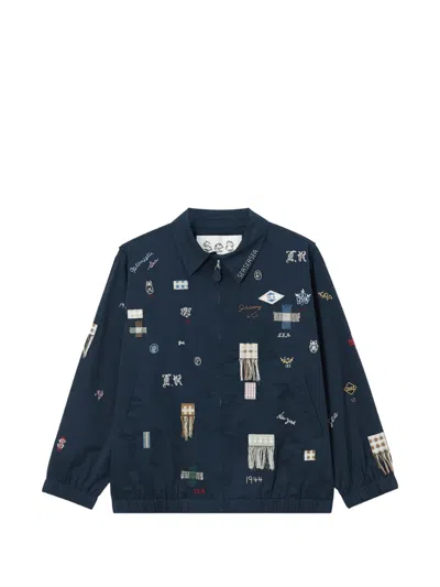 Sea Embroidered Fringed-patch Jacket In Blue