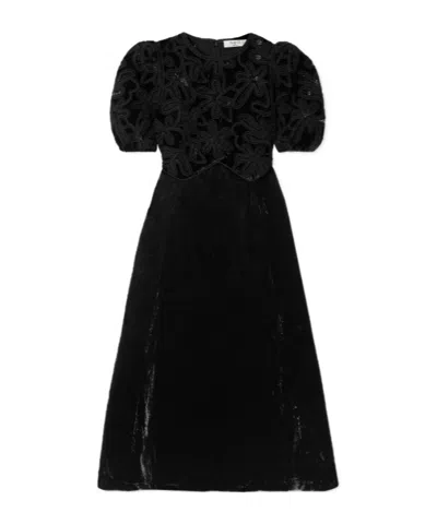 Sea Embroidered Lace-trimmed Midi Dress In Black
